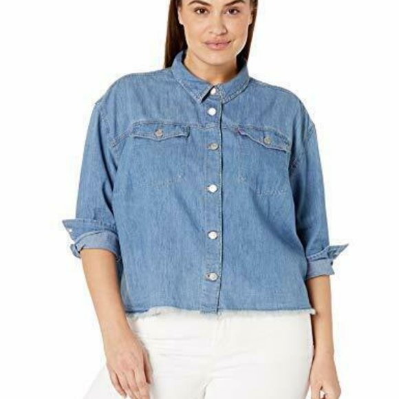 NWT Levis Denim Raw Hem Button Down Jean Shirt Top - Picture 2 of 9